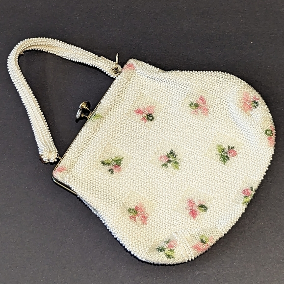 Vintage Handbags - Vintage 50’s white beaded purse handbag